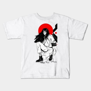 Japanese Cyberpunk Girl Urban Futuristic Style Kids T-Shirt